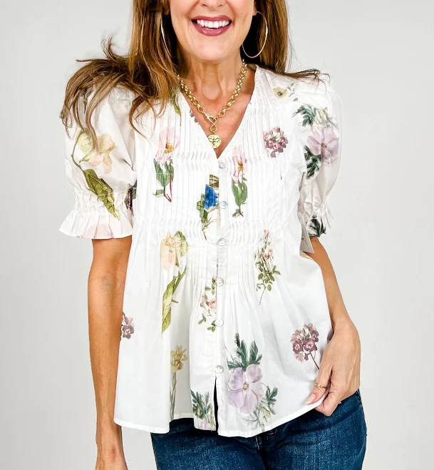 blouses Floral Short Puff Sleeve Smock Top Emma Lou's Boutique $51.9