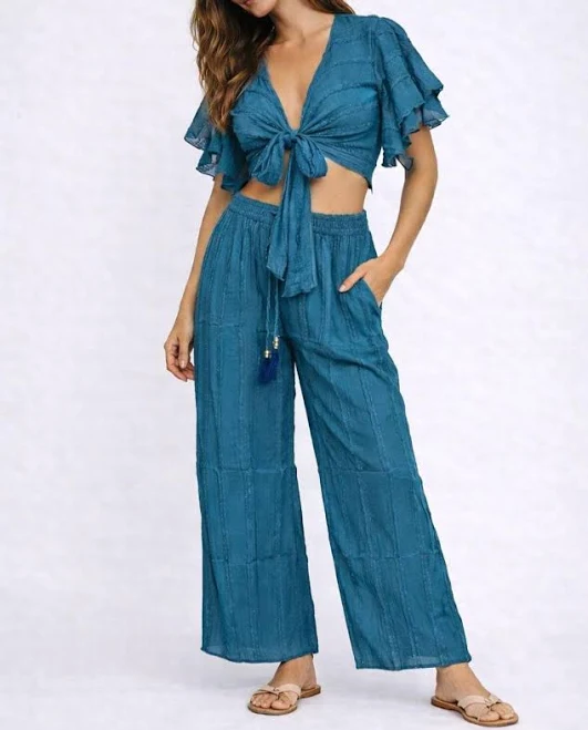 matching set foutaz Teal Two Piece Set for Women - Boho Wide Leg Pants and Crop Top - Flowy Resort Wear - Summer Co Ord Outfit - Beach Vacation Set Etsy - Foutaz $44.79