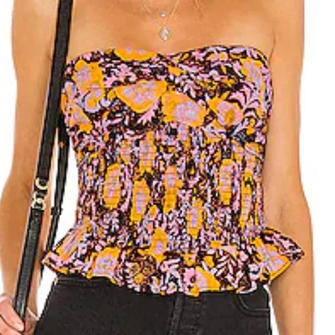 top Free People Tops | Free People Twilight Combo Tube Top Pink & Yellow Floral | Color: Pink/Yellow | Size: Xs | Jocesly's Closet Poshmark $55