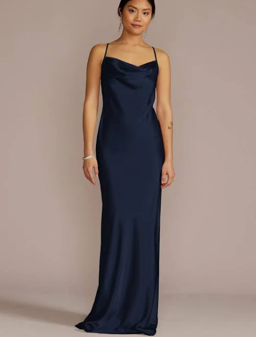 dress Galina Signature Charmeuse Cowl Neck Dress in Marine | Size: 2 | David's Bridal David's Bridal $39.88