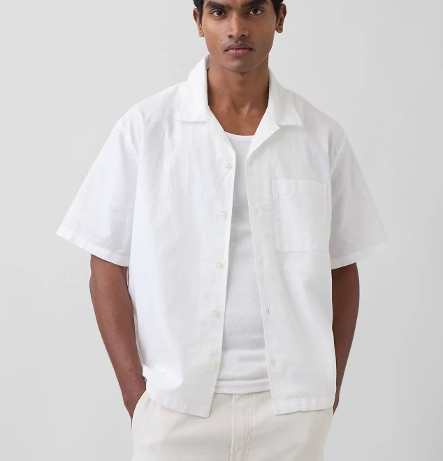 top Gap Men's Relaxed Straight-Hem Linen-Cotton Shirt Gap $47