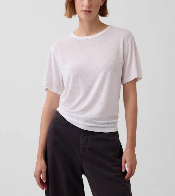 top Gap Women's Relaxed Linen-Blend T-Shirt Gap $27