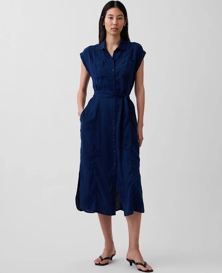 denim dress Gap Women's Tie-Waist Denim Midi Dress Gap $49