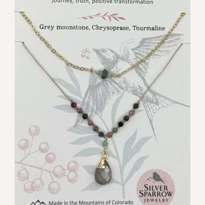accessory Gold Drop Layered Moonstone Necklace Silver Sparrow Jewelry $33