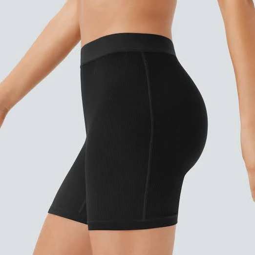 biker shorts Halara High Stretch Ribbed Knit High Waisted Lounge Biker Shorts 5'' - Black - M booty shorts compression shorts yoga shorts halara $19.95