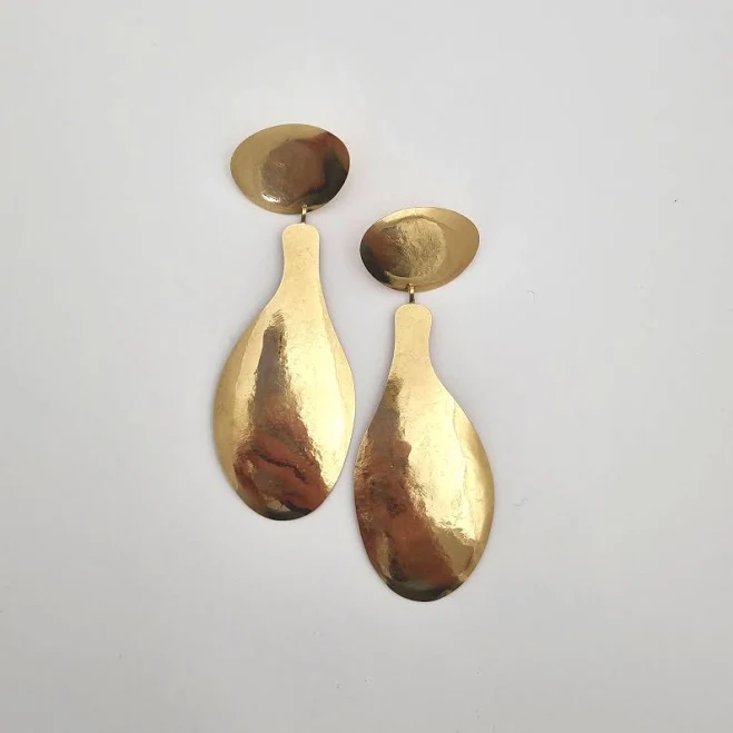 accessory Hammered Golden Brass Drop Earrings Etsy - havanaflamingo $67.68