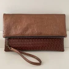 bag Handmade Copper Faux Leather Fold Over Clutch with Wristlet Etsy $46.85