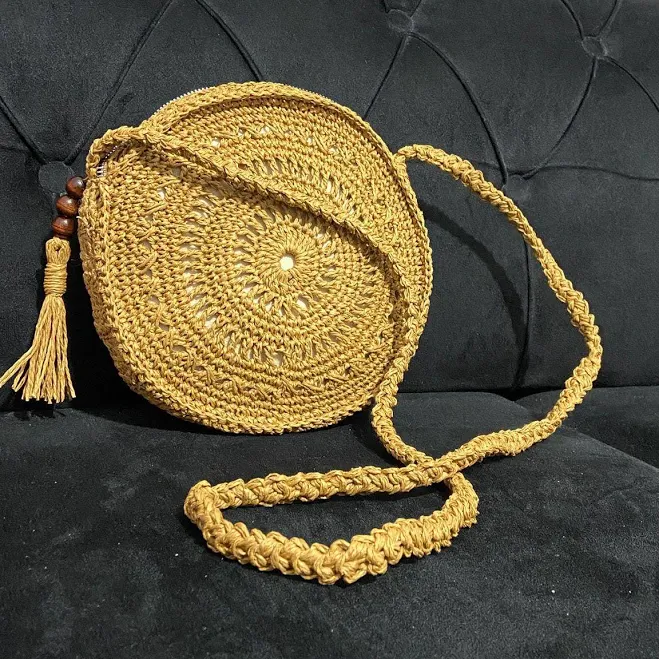 bag Handmade Woven Round Raffia Crossbody Bag Etsy - Seller $65.66