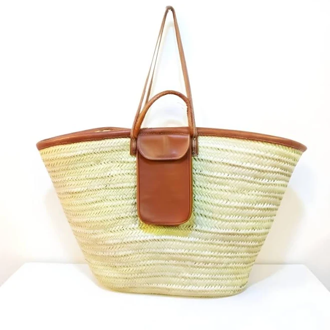 bag Handwoven Straw Beach Bag with Leather Pocket & Straps Marrakeche Crafts $80.5