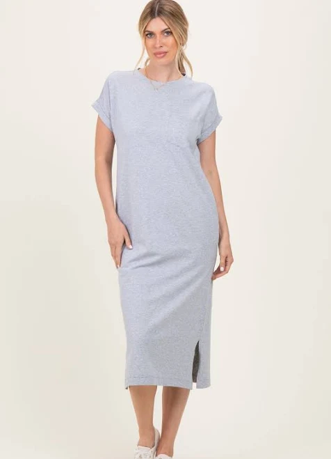 dress Heather Grey Pocket Front Midi T-Shirt Dress PinkBlush Maternity $37