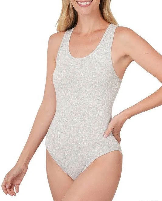 bodysuit HEATHER GREY PREMIUM COTTON RACER BACK TANK BODYSUIT Final Sale S Magnolia Too Boutique $5