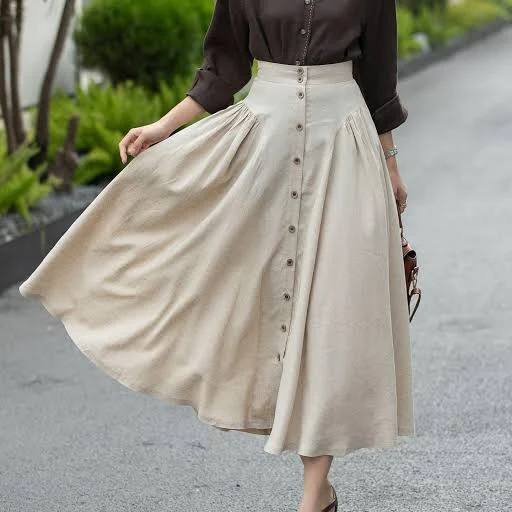 skirt High Waist A-Line Linen Midi Skirt Etsy - xiaolizi $71.1