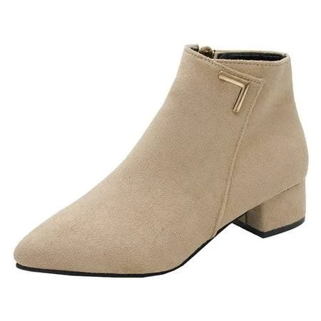 shoes Hopeusnice Women's Suede Low Heel Pointed Toe Ankle Boots Walmart - hopeusnice $21.27