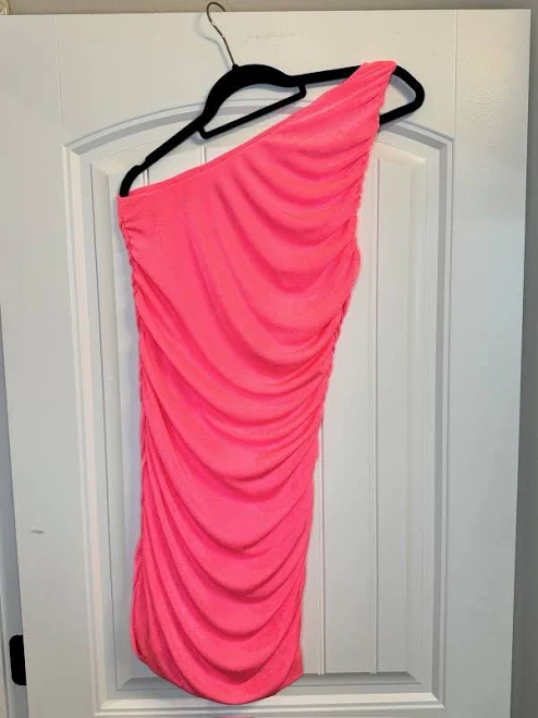 dress Hot Pink Bodycon Ruched One Shoulder Mini Dress Size Large eBay $12.5