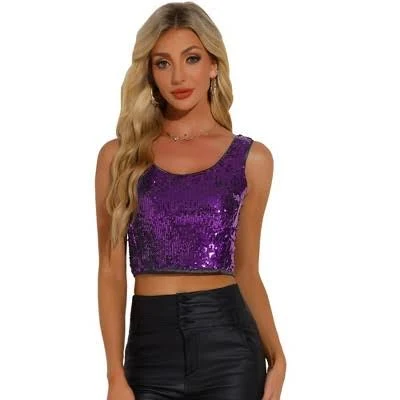 top Inspire Chic Women's Metallic Sequin Sparkle Sleeveless Crop Tank Top Target $30.99
