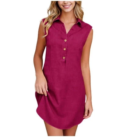dress Kvture Shirt Dresses for Women Summer Button Collared Mini Dress Casual Button Front Neck Loose Fit A Line Sundresses Hot Pink, Women's, Size: Large, Walmart - Kvture $16.99