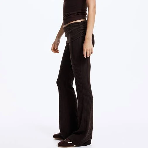 leggings Ladies - Dark Brown Rib-Knit Foldover-Waist Leggings - Size: L - H&M H&M $19.99