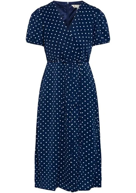 dress Ladies Yumi Polka Dot Wrap Midi Dress - Navy Blue The House of Bruar $85