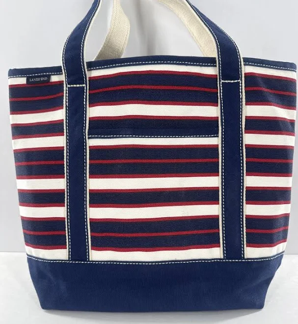 bag Lands End Canvas Tote Bag Navy Blue Red White Striped Nautical Large eBay - rolling_stars $23.75