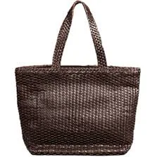 bag Large Woven Leather Tote Shopping Bag - Dark Brown by RIMINI wolfandbadger.com $160