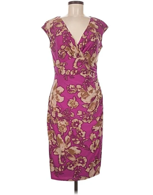 dress Lauren by Ralph Lauren Cocktail Midi Dress - Wrap V-Neck Sleeveless: Purple Paisley Pattern Dresses - Women's Size 8, ThredUp ThredUp $46.5