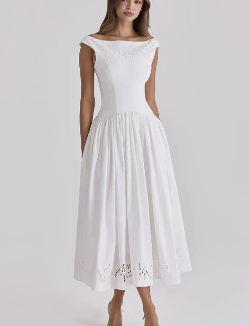 dress 'Lauren' Cotton Broderie Anglaise Boat Neck Maxi Dress House of CB $319