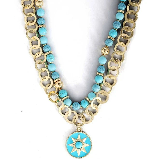 accessory Layered Gold Necklace with Turquoise Beads Jessica Simpson $48