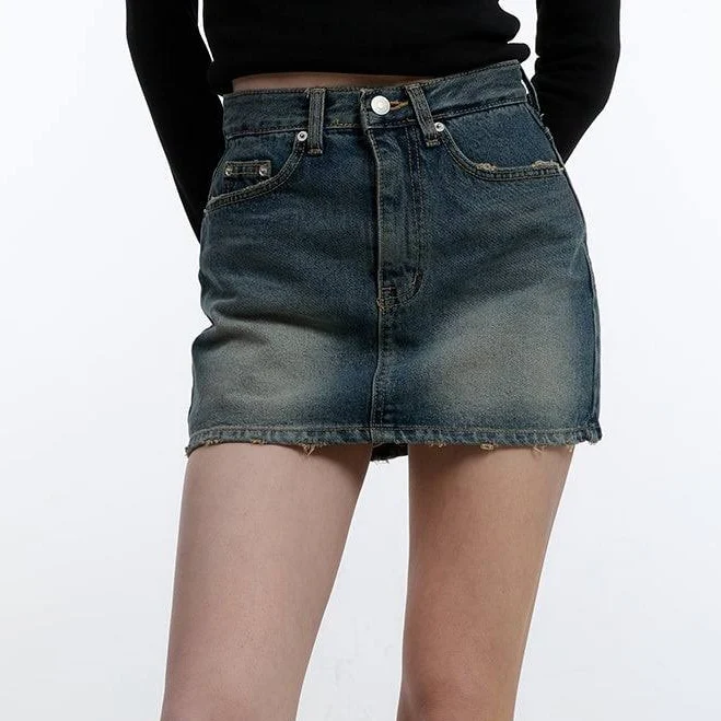skirt Lewkin Distressed Hem Denim Mini Skirt lewkin $69.35