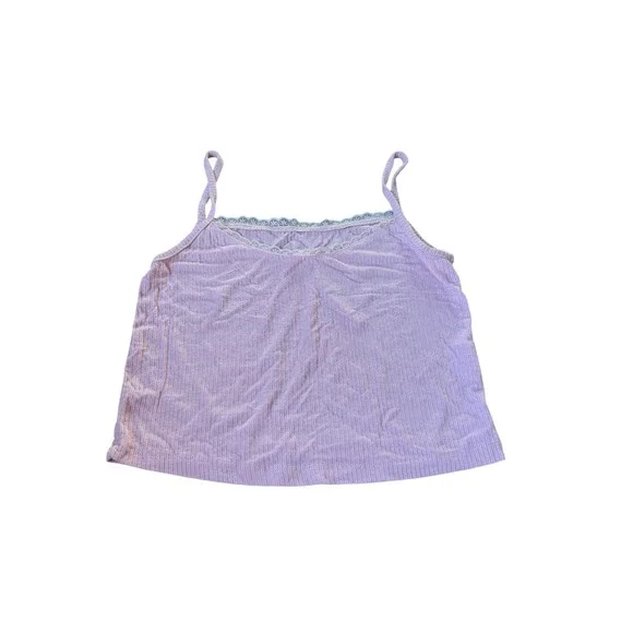 top Lilac Purple Ribbed Knit Camisole Top Lace Trim Spaghetti Strap Cropped Top Poshmark $8