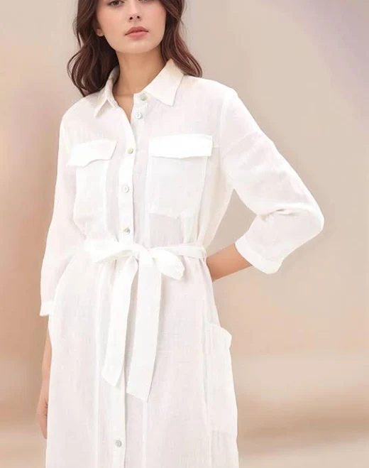 dress Linen Belted Button Front Midi Shirt Dress Etsy - Seller $92.95
