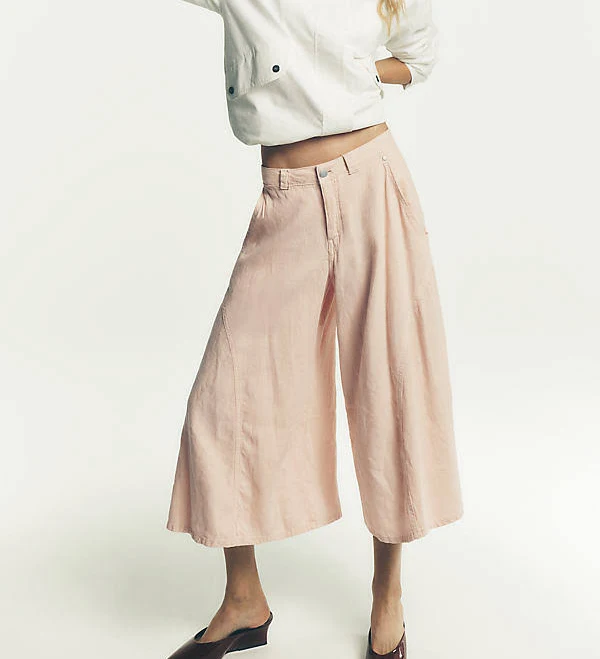 pants Linen Blend Culottes Pants by Pilcro in Pink, Size: 30 at Anthropologie Anthropologie $138