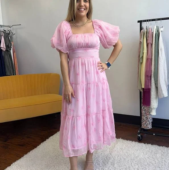 dress Listicle Flower Embroidered Puff Sleeve Tiered Maxi Dress Z & Joxa Company $68