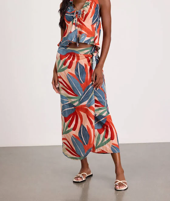 maxi skirt Lulus Faux-Wrap Leaf Print Midi Skirt Lulus $49