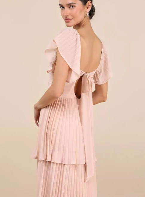 dress Lulus Notorious Charm Pleated Flutter Sleeve Maxi Dress Lulus $79.2