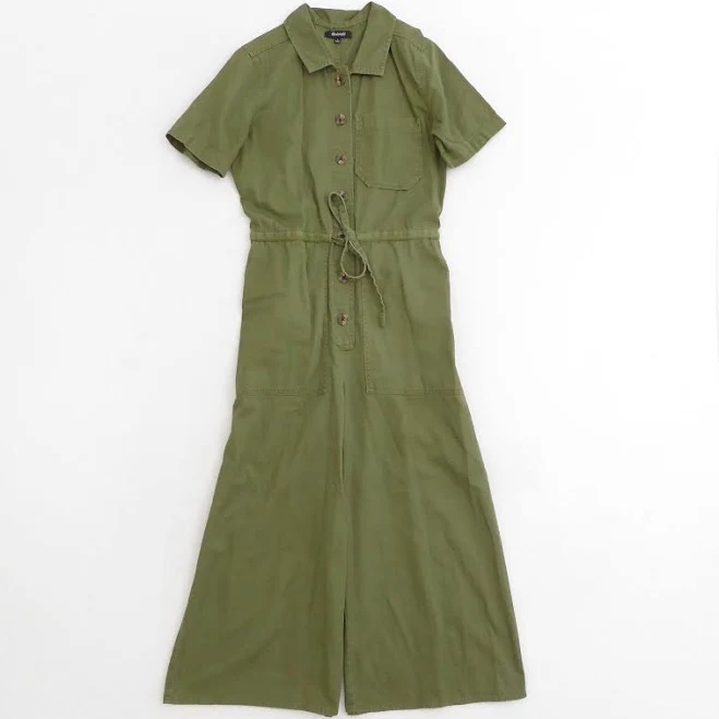 jumpsuit Madewell Olive Green Utility Button Front Wide Leg Jumpsuit Cotton eBay - thessquad $35.96