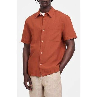top Madewell Short Sleeve Linen & Cotton Button-Up Shirt in Terracotta at Nordstrom Rack, Size X-Small Stylight Inc. $59.97