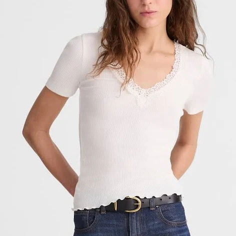 top Madewell Women's Lace-Trim V-Neck Top Madewell $27.99