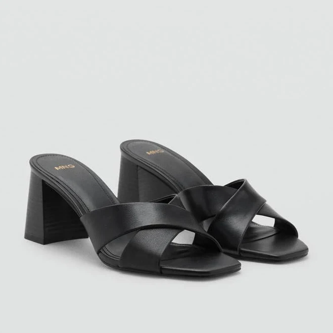 shoes MANGO - Leather block-heel sandals black - 9&frac12; - Woman shop.mango.com $99.99