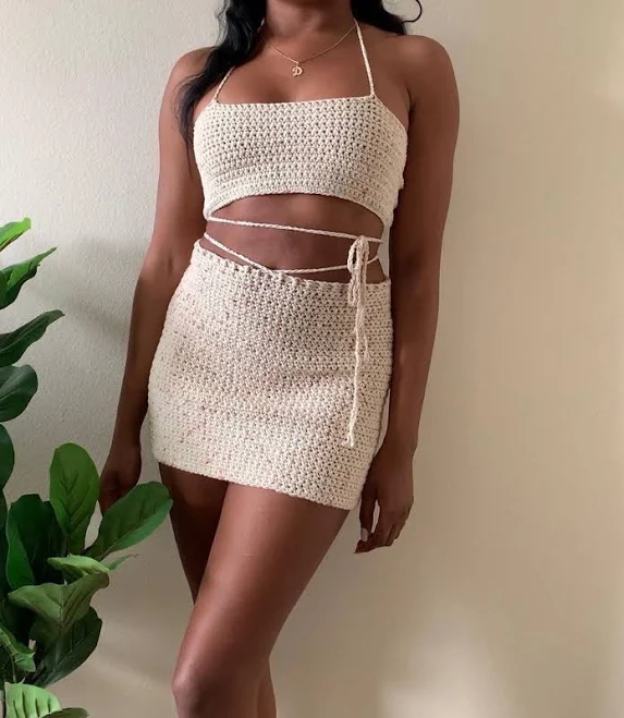 matching set Matching Crochet Mini Skirt and Crop Top Set Etsy - Seller $86