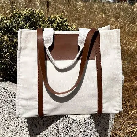 bag Minimalist Canvas Vegan Leather Tote Bag Etsy - Seller $85