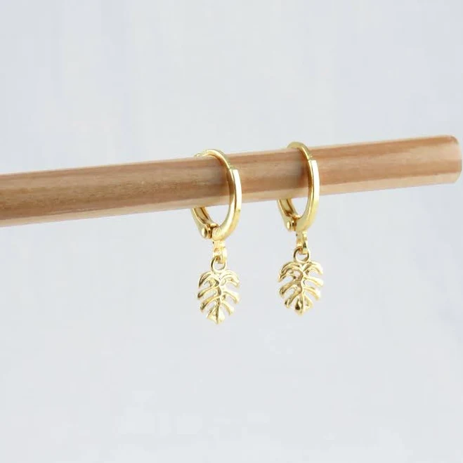 accessory Minimalist Gold Monstera Charms Hoop Earrings Etsy - SeasideAveCo $11.98