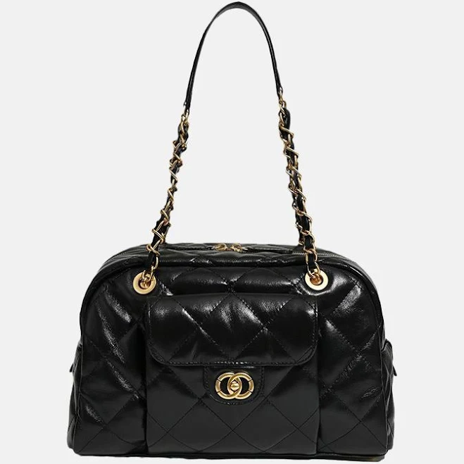 bag Minimalist Quilted Leather Boston Baguette Bag RomyTisa $134.99