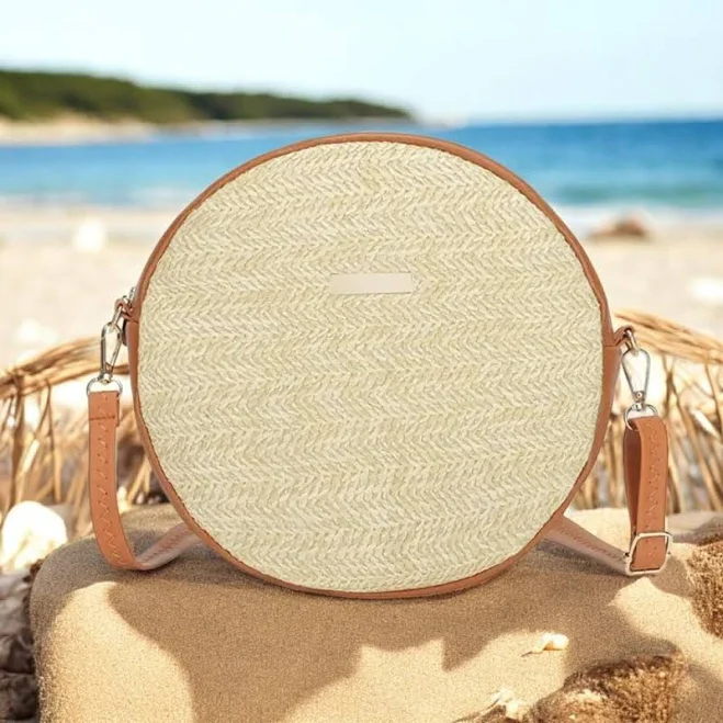 bag Minimalist Round Straw Crossbody Bag with Vegan Leather Trim Etsy - Seller $35.03
