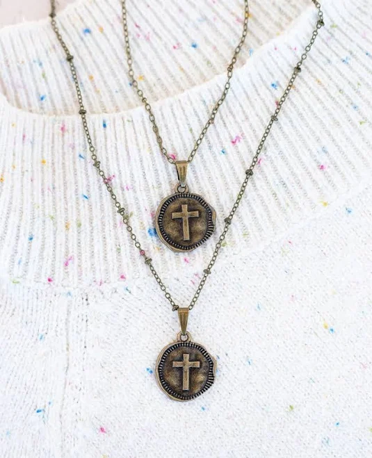 accessory Minimalist Wax Seal Cross Coin Necklace Etsy - 70LavenderMelange $20.8