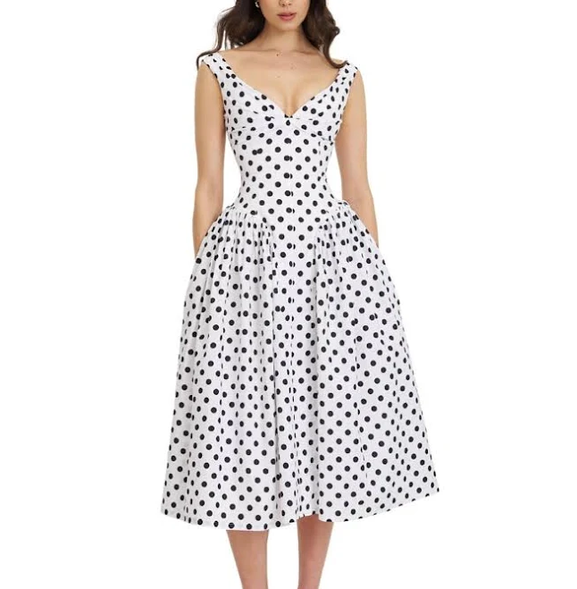 midi dress Miss Circle Women's Rahma Polka Dot Drop Waist Midi Cotton Poplin Dress Bloomingdale's $211.65