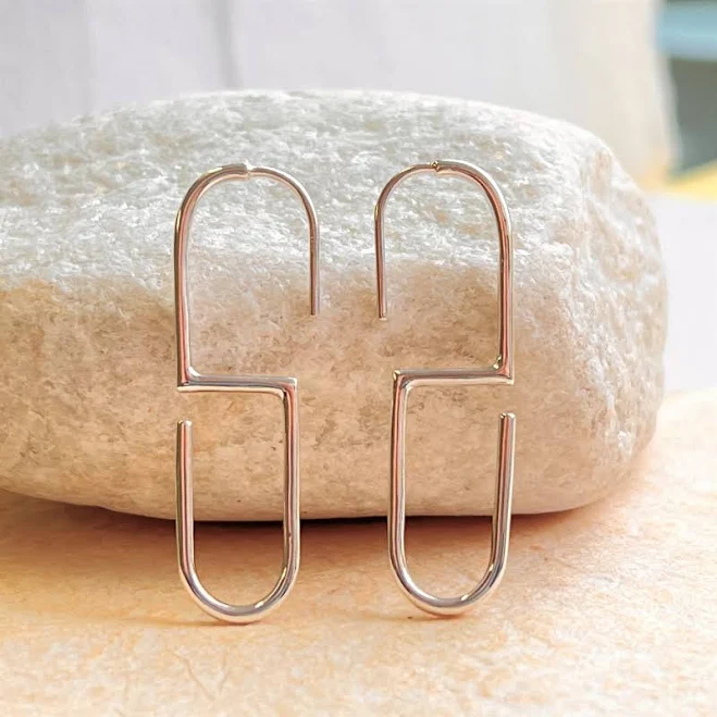 accessory Modern Geometric 'S' Sterling Silver Drop Earrings 18k Gold Plated Otis Jaxon London $52.58