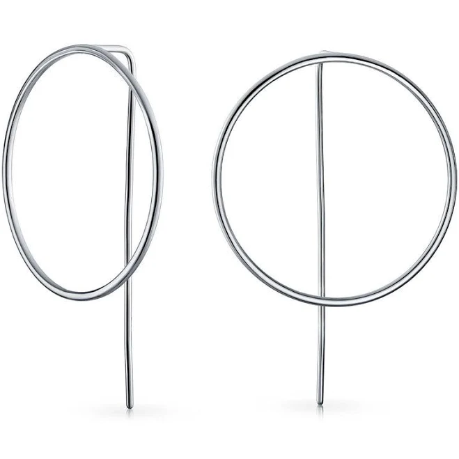accessory Modern Minimalist Geometric Hoop Huggie Earrings in Sterling Silver BlingJewelry.com $32.99