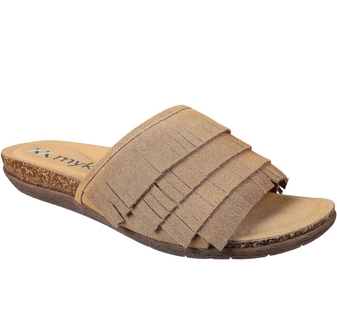 shoes Mykos Women's Clea Fringe Slide Sandals QVC $46.98