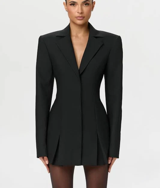 blazer dress Naked Wardrobe Women's Pleated Long Sleeve Suiting Blazer Minidress Naked Wardrobe $198