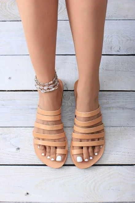 shoes Natural Leather Slide Sandals | Toe Ring, 5-Strap Minimal Flat, Handmade in Greece | Serifos Etsy - GreekLeatherLab $60.59